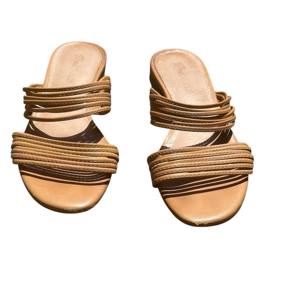 Madewell Women’s The Meg Slide Leather Sandal Tan Strappy Size 7 - Picture 4 of 7